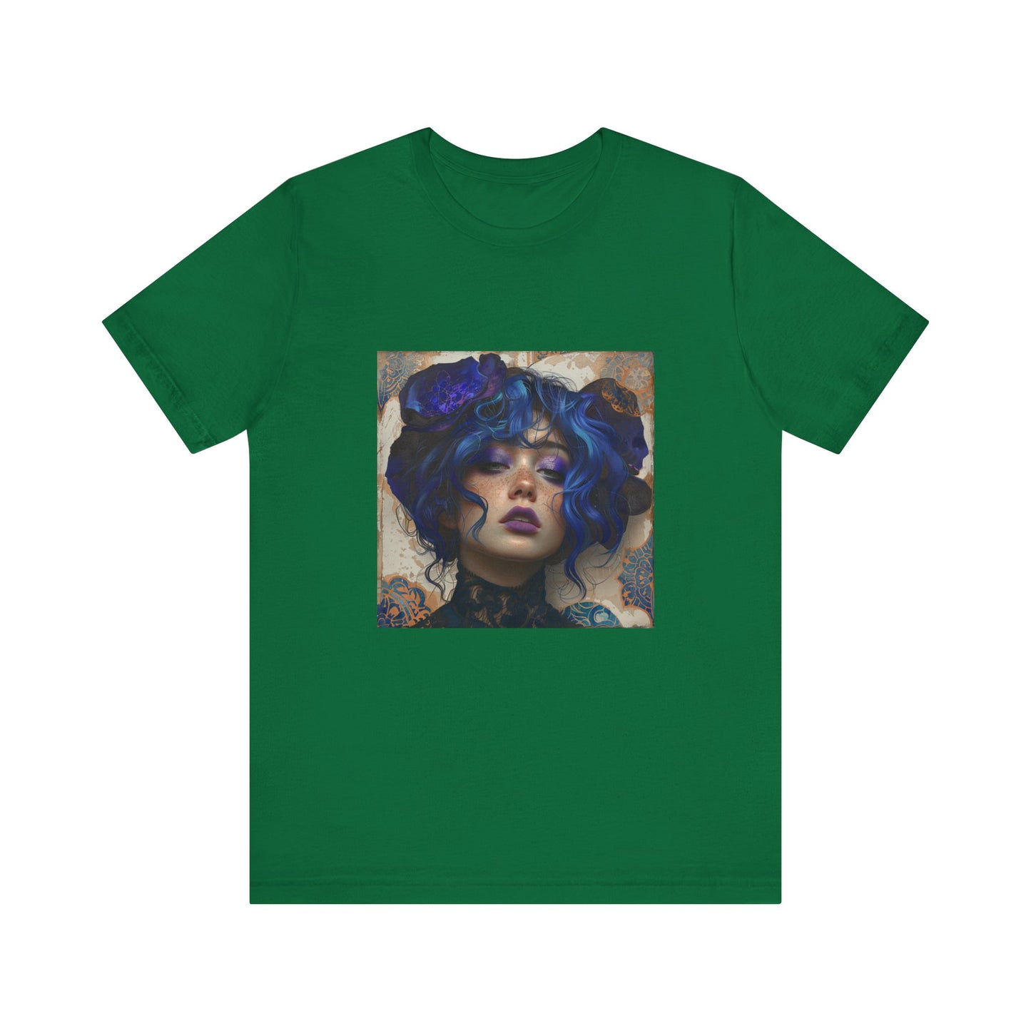 Unisex Jersey Short Sleeve Tee: lady with blue and purple hair