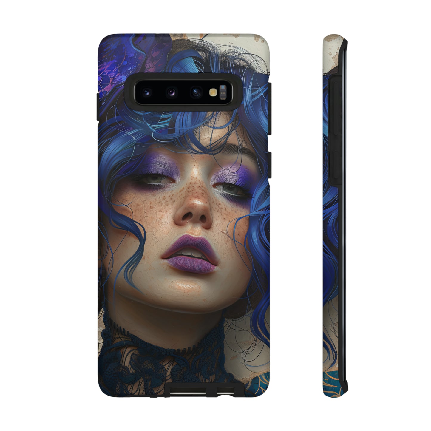 Tough Mobile Phone Cases: lady with blue and purple hair