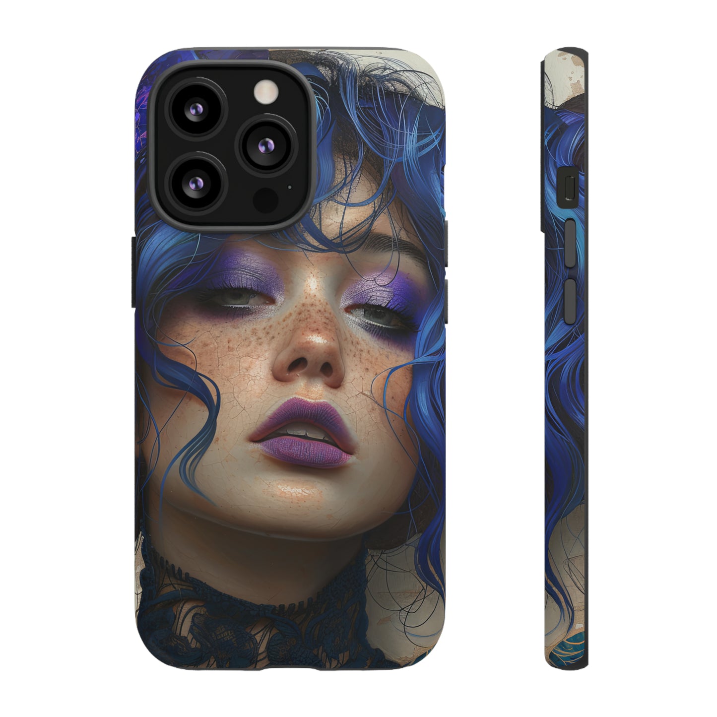 Tough Mobile Phone Cases: lady with blue and purple hair