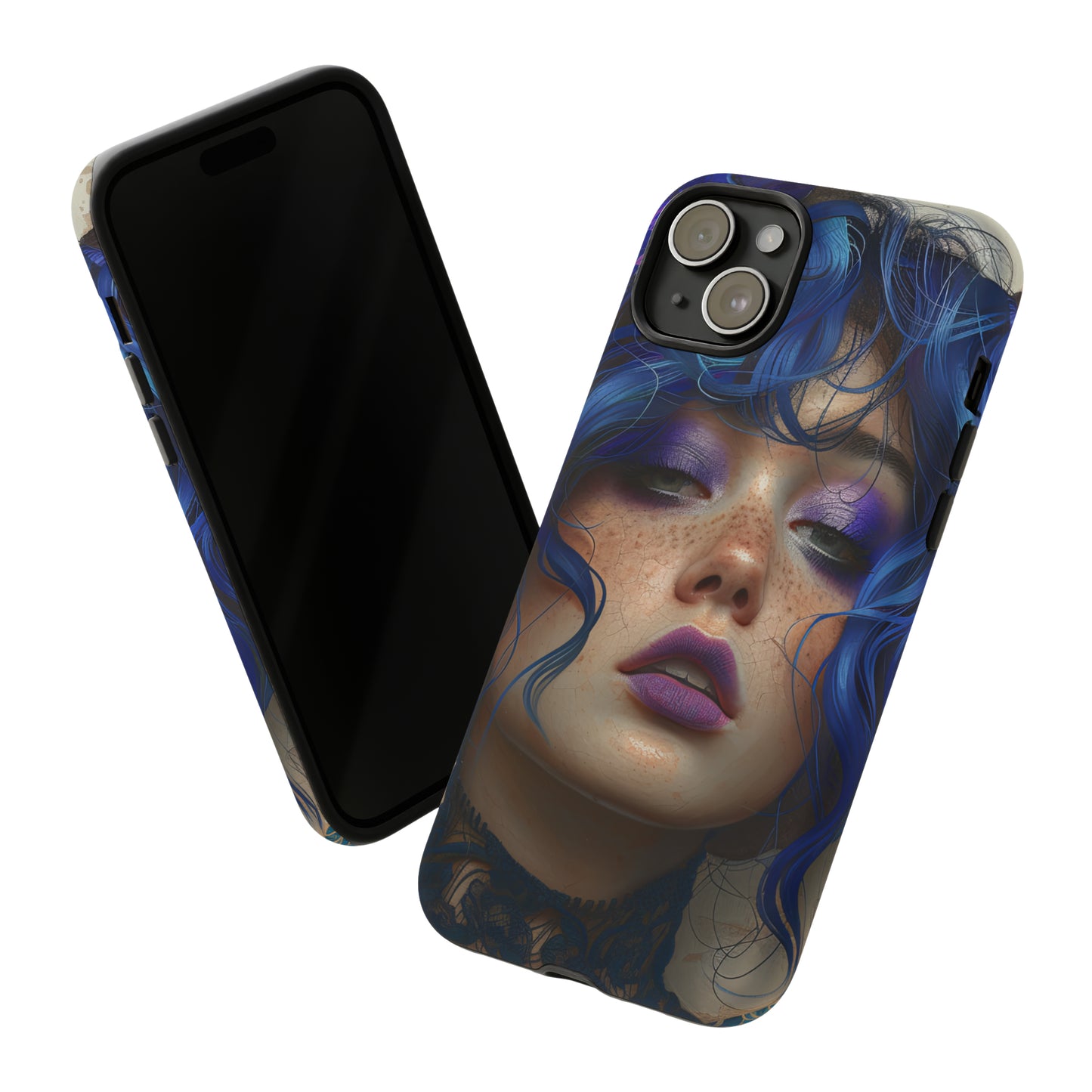 Tough Mobile Phone Cases: lady with blue and purple hair