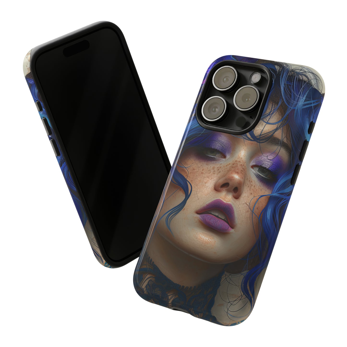 Tough Mobile Phone Cases: lady with blue and purple hair