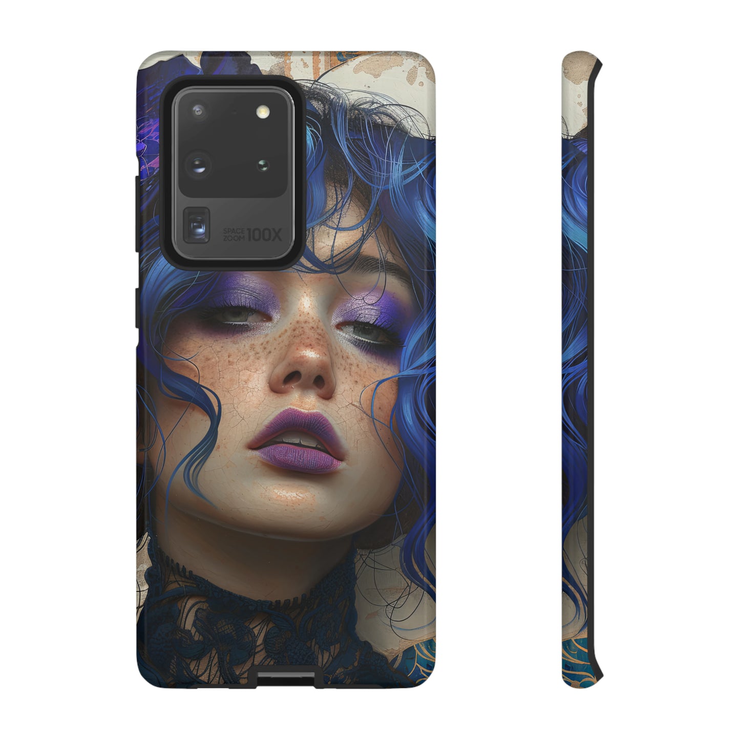 Tough Mobile Phone Cases: lady with blue and purple hair