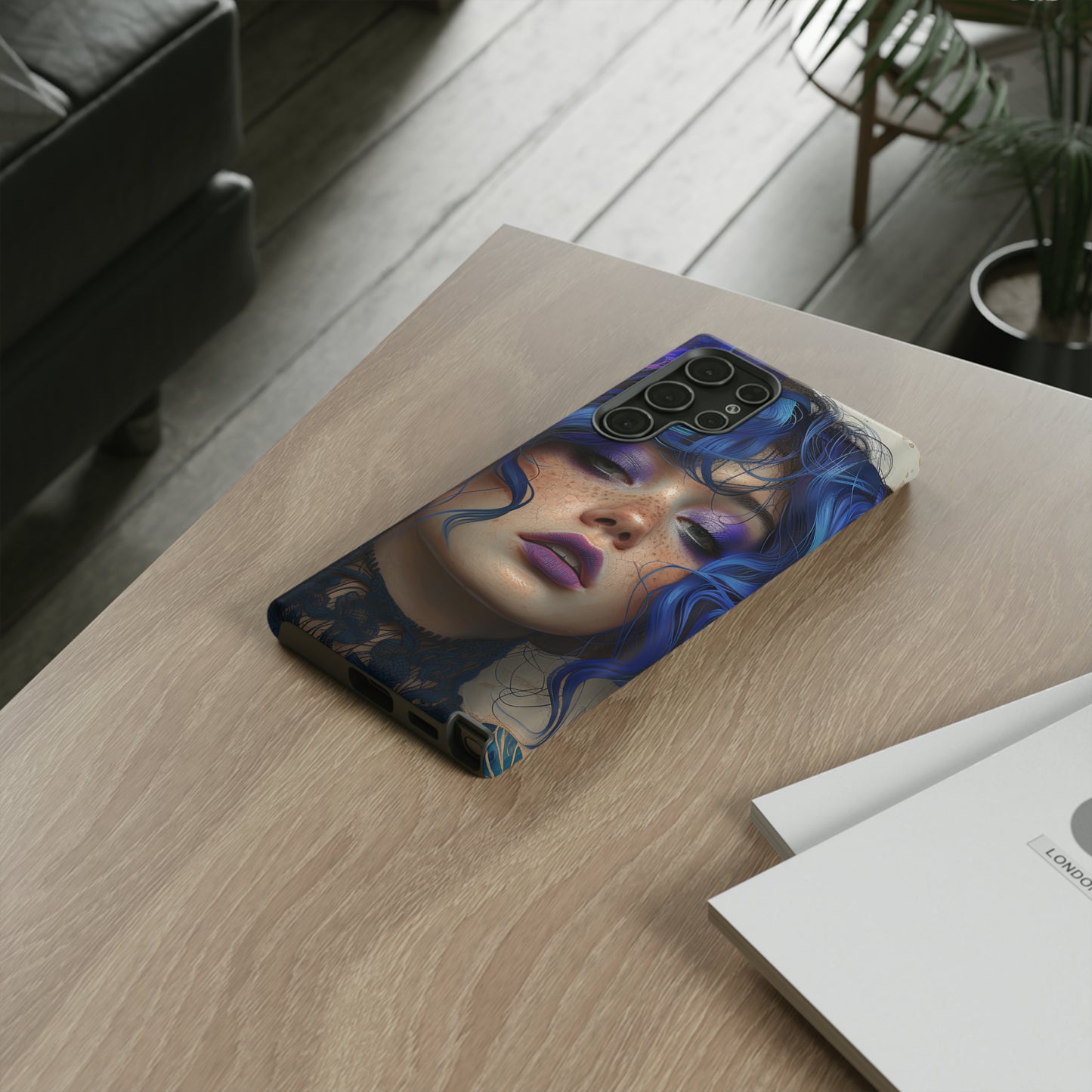 Tough Mobile Phone Cases: lady with blue and purple hair