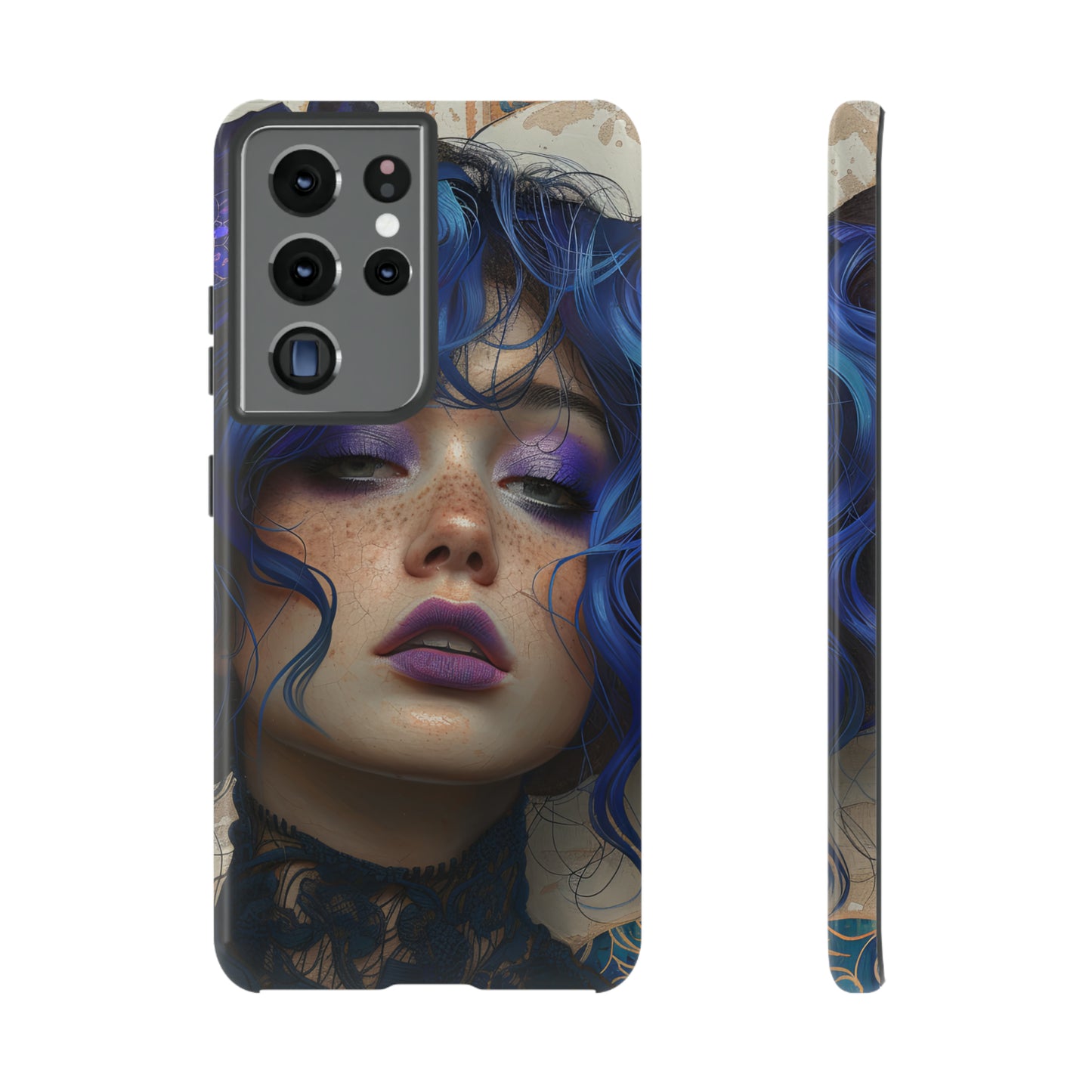 Tough Mobile Phone Cases: lady with blue and purple hair