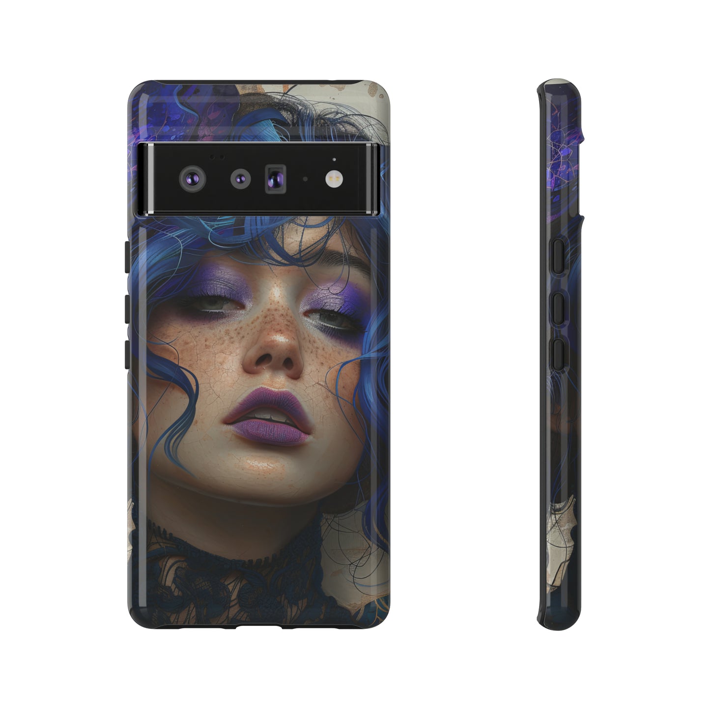 Tough Mobile Phone Cases: lady with blue and purple hair