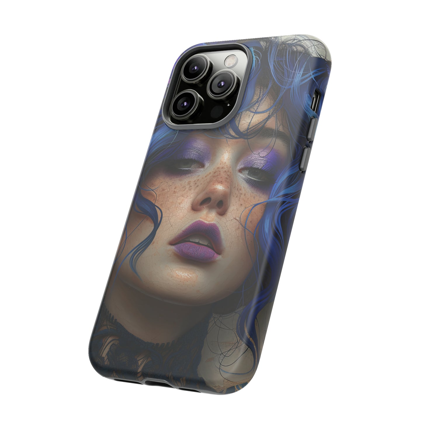 Tough Mobile Phone Cases: lady with blue and purple hair