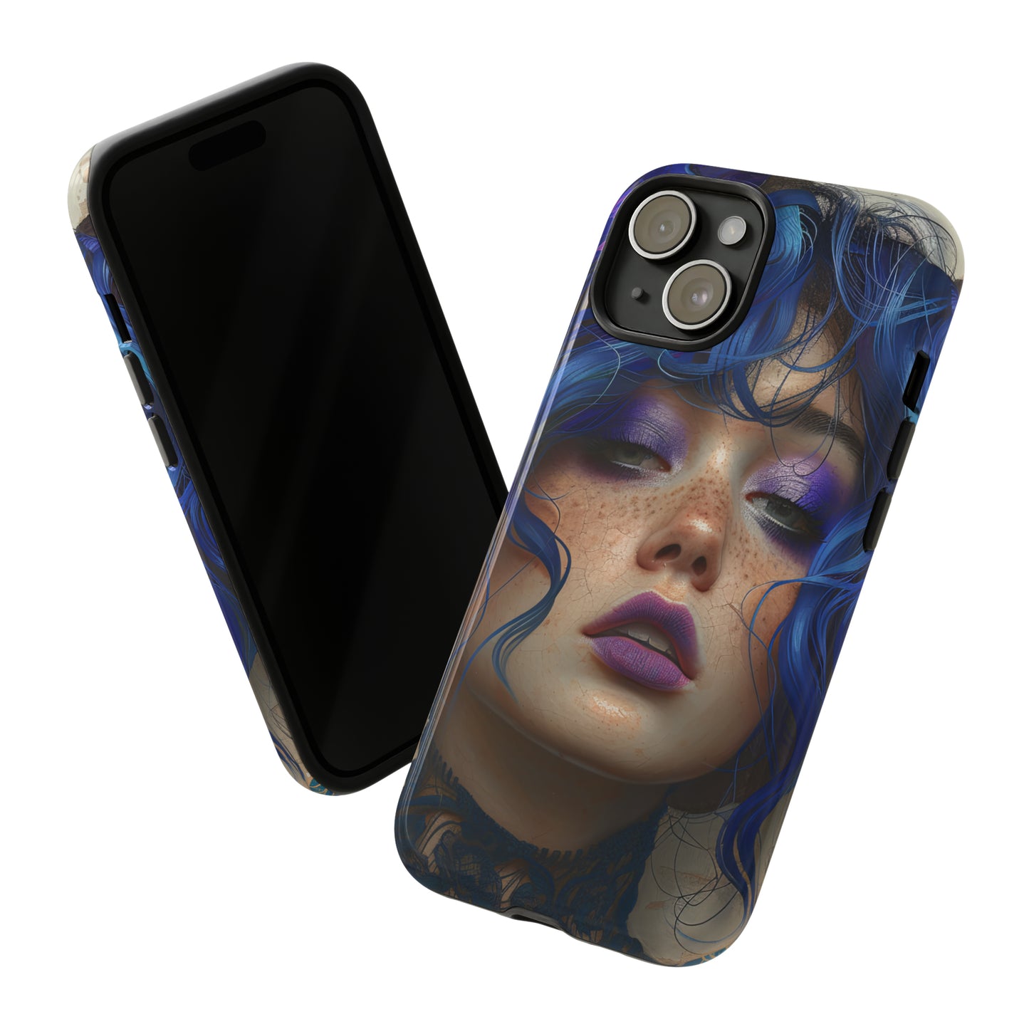 Tough Mobile Phone Cases: lady with blue and purple hair